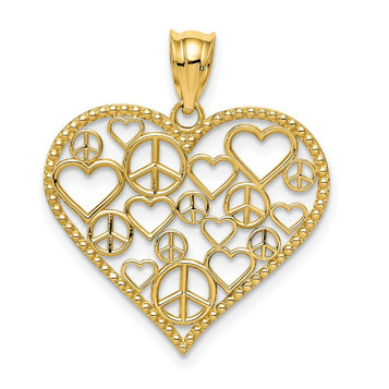 14K Yellow Gold Heart with Peace Signs Pendant - (A85-326) 14K Yellow Gold Heart with Peace Signs Pendant - (A85-326)