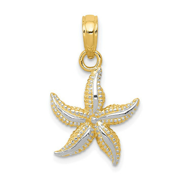 14K Yellow Gold & White Rhodium Starfish Pendant - (A85-345) 14K Yellow Gold & White Rhodium Starfish Pendant - (A85-345)