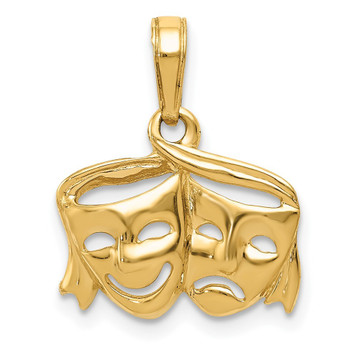 14K Yellow Gold Satin Polished Open-Backed Comedy/Tragedy Pendant - (A85-447) 14K Yellow Gold Satin Polished Open-Backed Comedy/Tragedy Pendant - (A85-447)