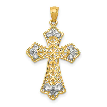 14K Two-tone Gold Two-tone Polished Diamond-cut Filigree Cross Pendant - (A87-143) 14K Two-tone Gold Two-tone Polished Diamond-cut Filigree Cross Pendant - (A87-143)