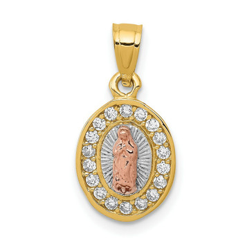 14k Two-tone Diamond-cut Oval CZ Lady of Guadalupe Pendant - (A87-339) 14k Two-tone Diamond-cut Oval CZ Lady of Guadalupe Pendant - (A87-339)