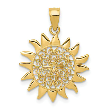 14K Yellow Gold Polished Filigree Sun Pendant - (A87-361) 14K Yellow Gold Polished Filigree Sun Pendant - (A87-361)