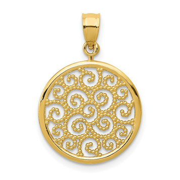 14K Yellow Gold Filigree Round Pendant - (A87-447)