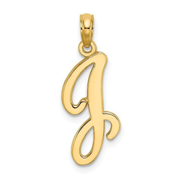 14K Yellow Gold Polished J Script Initial Charm Pendant - (A90-574) 14K Yellow Gold Polished J Script Initial Charm Pendant - (A90-574)