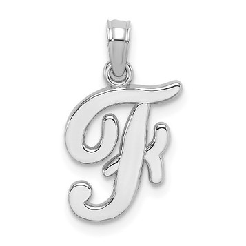 14K White Gold Polished F Script Initial Charm Pendant - (A90-887) 14K White Gold Polished F Script Initial Charm Pendant - (A90-887)