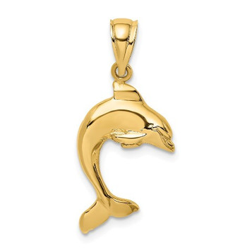 14K Yellow Gold 2-D & Polished Dolphin Jumping Charm Pendant - (A92-244) 14K Yellow Gold 2-D & Polished Dolphin Jumping Charm Pendant - (A92-244)