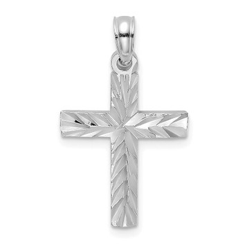 14K White Gold Diamond-cut Block Cross Charm Pendant - (A93-396) 14K White Gold Diamond-cut Block Cross Charm Pendant - (A93-396)