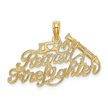 14K Yellow Gold I Love My Retired Firefighter Charm Pendant - (A94-451)