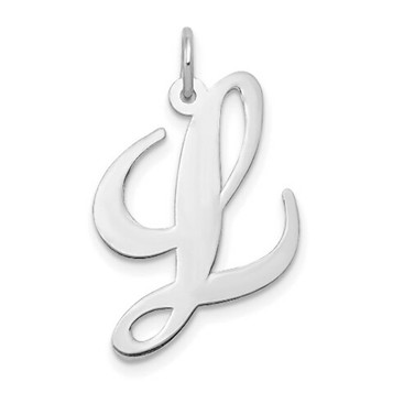 14K White Gold Large Fancy Script Initial Letter L Charm Pendant - (B11-886)