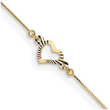 14K Yellow Gold Adjustable Heart Anklet - Length 9'' inches - (C64-122) 14K Yellow Gold Adjustable Heart Anklet - Length 9'' inches - (C64-122)