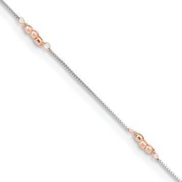 14K Two-tone Gold Mirror Beaded Anklet - Length 9'' inches - (C64-133) 14K Two-tone Gold Mirror Beaded Anklet - Length 9'' inches - (C64-133)