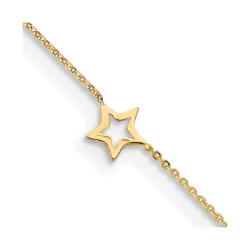 14K Yellow Gold Adjustable Star Anklet with 1 extension - Length 9'' inches - (C64-226) 14K Yellow Gold Adjustable Star Anklet with 1 extension - Length 9'' inches - (C64-226)