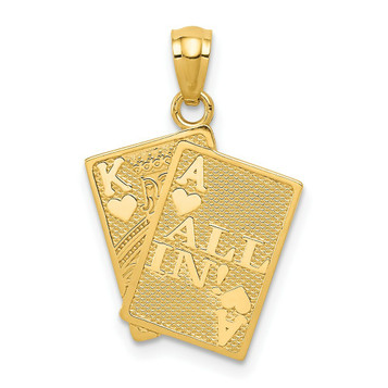 14K Yellow Gold Ace of Hearts & King of Hearts All In! Cards Pendant - (A83-415) 14K Yellow Gold Ace of Hearts & King of Hearts All In! Cards Pendant - (A83-415)