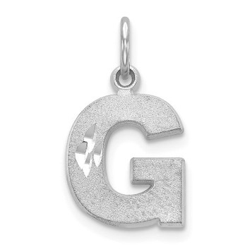 14K White Gold Solid Satin Diamond-cut Initial Letter G Charm Pendant - (A84-217) 14K White Gold Solid Satin Diamond-cut Initial Letter G Charm Pendant - (A84-217)