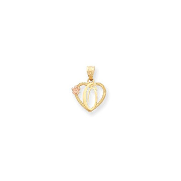 14K Two-tone Gold Initial Letter O In Heart Charm Pendant - (A84-509)