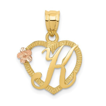 14K Two-tone Gold Initial Letter K In Heart Charm Pendant - (A84-520)