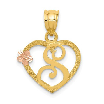 14K Two-tone Gold Initial Letter P In Heart Charm Pendant - (A84