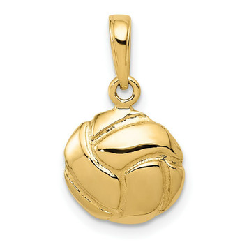14K Yellow Gold Solid Satin & Diamond-cut Volleyball Charm - (A85-374)