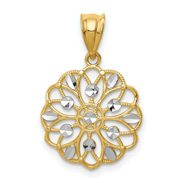 14K Yellow Gold & Rhodium Diamond-cut Round Pendant - (A85-503) 14K Yellow Gold & Rhodium Diamond-cut Round Pendant - (A85-503)