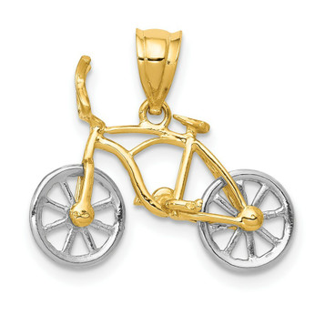 14K Yellow Gold Yellow & White Gold Moveable Bicycle Pendant - (A85-700) 14K Yellow Gold Yellow & White Gold Moveable Bicycle Pendant - (A85-700)