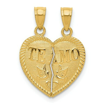 14k Yellow Gold Break Apart Diamond-cut Te Amo Heart Pendant - (A85-980) 14k Yellow Gold Break Apart Diamond-cut Te Amo Heart Pendant - (A85-980)