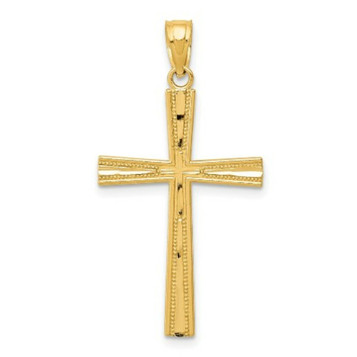 14k Yellow Gold Reversible Satin Diamond-cut Cross Pendant - (A85-996) 14k Yellow Gold Reversible Satin Diamond-cut Cross Pendant - (A85-996)