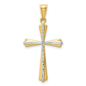 14K Yellow Gold Rhodium Diamond-cut Cross Pendant 30mm length - (A87-175) 14K Yellow Gold Rhodium Diamond-cut Cross Pendant 30mm length - (A87-175)