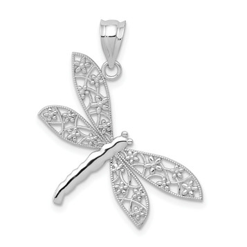 14K White Gold Diamond-cut Dragonfly Pendant - (A87-311)