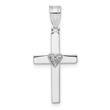 14K White Gold Diamond Accent Heart Cross Pendant - (A97-216) 14K White Gold Diamond Accent Heart Cross Pendant - (A97-216)