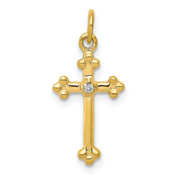 14K Yellow Gold Small Diamond Accent Budded Cross Pendant - (A97-247) 14K Yellow Gold Small Diamond Accent Budded Cross Pendant - (A97-247)