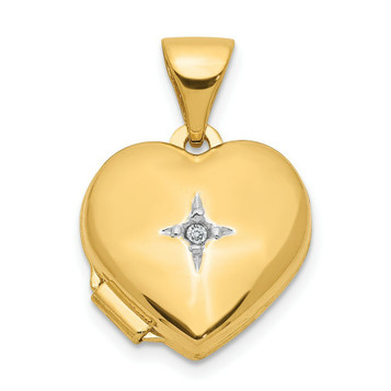 14K Yellow Gold 12mm Heart with Diamond Locket 12x12mm - (A99-580)