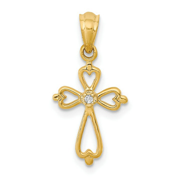 14K Yellow Gold Diamond Accented Cross Pendant - (B13-560)