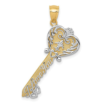 14K Yellow Gold Yellow Gold Rhodium Plated I Love You Key Pendant - (A83-716) 14K Yellow Gold Yellow Gold Rhodium Plated I Love You Key Pendant - (A83-716)