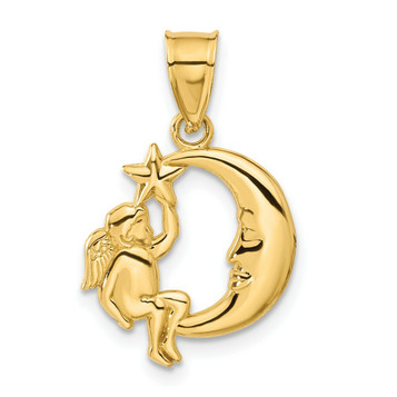 14K Yellow Gold Angel, Moon & Star Pendant - (A83-876)