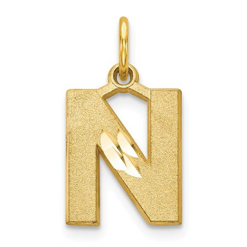 14K Yellow Gold Initial Letter N Charm Pendant - (A83-897)