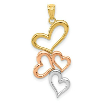 14K Yellow Gold and Rhodium Plated Hearts Pendant - (A84-145) 14K Yellow Gold and Rhodium Plated Hearts Pendant - (A84-145)