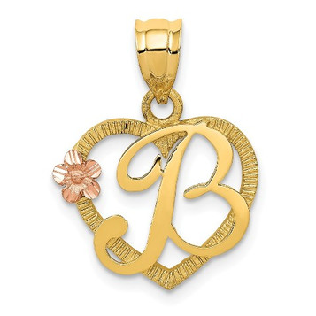 14K Two-tone Gold Initial Letter B In Heart Charm Pendant - (A84-359)
