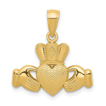 14K Yellow Gold Claddagh Pendant with Textured Crown - (A84-370) 14K Yellow Gold Claddagh Pendant with Textured Crown - (A84-370)