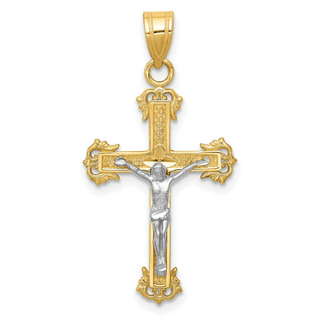 14K Two-tone Gold Diamond-cut Crucifix Pendant 33mm length - (A84-508) 14K Two-tone Gold Diamond-cut Crucifix Pendant 33mm length - (A84-508)