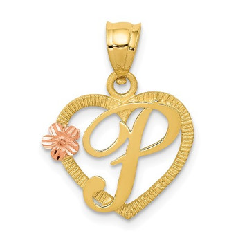 14K Two-tone Gold Initial Letter P In Heart Charm Pendant - (A84-521)