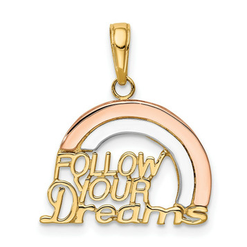14K Yellow Gold and Rose Gold with Rhodium Follow Your Dreams Rainbow Pendant - (A84-674)