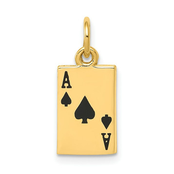14K Yellow Gold Enameled Ace of Spades Card Charm - (A84-817) 14K Yellow Gold Enameled Ace of Spades Card Charm - (A84-817)