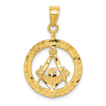 14k Yellow Gold Masonic Symbol In Wreath Pendant - (A85-830)