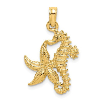 14K Yellow Gold with White Rhodium Starfish with Seahorse Charm