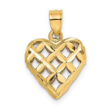 14K Yellow Gold 3-D & Diamond-cut Puffed Heart Charm Pendant - (A92-522) 14K Yellow Gold 3-D & Diamond-cut Puffed Heart Charm Pendant - (A92-522)