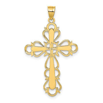 14K Yellow Gold Polished Lace Trim Cross Charm Pendant - (A92-528) 14K Yellow Gold Polished Lace Trim Cross Charm Pendant - (A92-528)