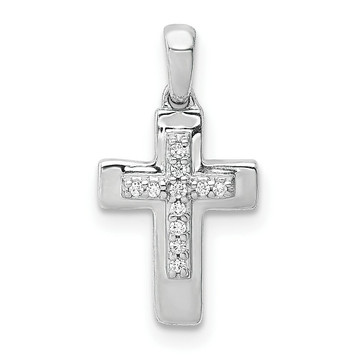 14K White Gold Diamond Accent Cross Pendant - (B13-576)