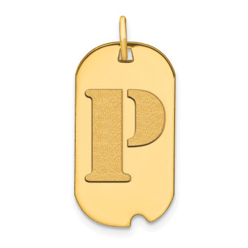 14K Yellow Gold Polished Letter P Initial Dog Tag Pendant - (B14-858)