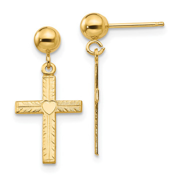 14K Yellow Gold Polished & Satin Cross Dangle Earrings - (B40-878) 14K Yellow Gold Polished & Satin Cross Dangle Earrings - (B40-878)