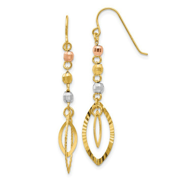 14K Tri-Color Gold Bead & Yellow Oval Dangle Earrings - (B41-765) 14K Tri-Color Gold Bead & Yellow Oval Dangle Earrings - (B41-765)